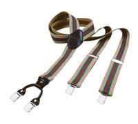 DonDon bretelles hommes larges 3,5 cm avec 4 clips extra-fortes et patch en cuir marron - beige à rayures