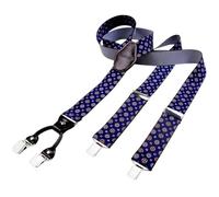 DonDon bretelles hommes larges 3,5 cm avec 4 clips extra-fortes et patch en cuir marron - bleu foncé