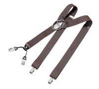 DonDon bretelles hommes larges 3,5 cm avec 4 clips extra-fortes et patch en cuir marron - Brun foncé