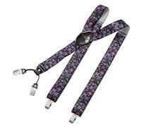 DonDon bretelles hommes larges 3,5 cm avec 4 clips extra-fortes et patch en cuir marron - Fleurs
