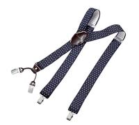 DonDon bretelles hommes larges 3,5 cm avec 4 clips extra-fortes et patch en cuir marron - Losange bleu blanc