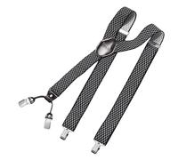 DonDon bretelles hommes larges 3,5 cm avec 4 clips extra-fortes et patch en cuir marron - Motif noir blanc
