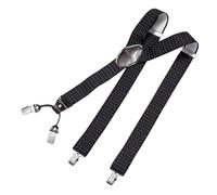 DonDon bretelles hommes larges 3,5 cm avec 4 clips extra-fortes et patch en cuir marron - Pointillé-noir blanc