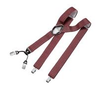 DonDon bretelles hommes larges 3,5 cm avec 4 clips extra-fortes et patch en cuir marron - Pointillé-rouge blanc