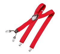 DonDon bretelles hommes larges 3,5 cm avec 4 clips extra-fortes et patch en cuir marron - Rouge