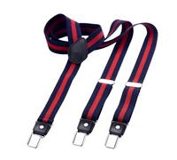 DonDon Bretelles pour hommes étroites 2,5 cm avec 3 clips de bretelles vintage extra forts en forme de Y à rayures en bleu rouge
