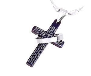 DonDon Collier avec Croix Noire et Anneau en Acier Inoxydable dans Une Pochette en Velours Noir