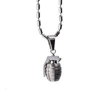DonDon Collier avec pendentif grenade en acier inoxydable dans une pochette en velours noir.