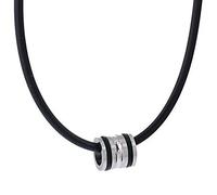 DonDon Collier en Caoutchouc Pendentif en Acier Inoxydable et Anneaux en Caoutchouc dans Une Pochette en Velours Noir