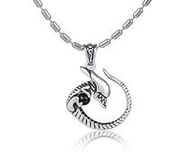 DonDon Collier Homme 55 cm avec pendentif Alien en acier inoxydable et pierre noire - Livré dans une pochette velours, Acier inoxydable, Zircone cubique