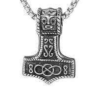 DonDon Collier Homme avec Pendentif en Forme de Marteau de Thor en Acier Inoxydable dans Une Pochette en Velours