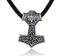 DonDon Collier Homme en Cuir 50 cm avec Pendentif Marteau de Thor en Acier Inoxydable dans Une Pochette en Velours Noir