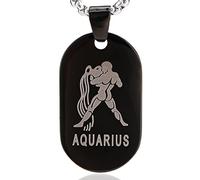 DonDon Collier Unisex avec Signe du Zodiaque en Acier Inoxydable 52 cm argenté et Noir dans Une Pochette de Velours