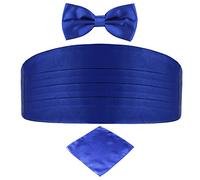 DonDon Ensemble 3 pièces coordonné et de couleur brillante cummerbund nœud papillon pochette pour les occasions solennelles - Bleu