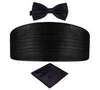DonDon Ensemble 3 pièces coordonné et de couleur brillante cummerbund nœud papillon pochette pour les occasions solennelles - Noir