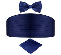DonDon Ensemble 3 pièces coordonné et de couleur brillante cummerbund nœud papillon pochette pour les occasions solennelles - Bleu foncé