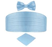 DonDon Ensemble 3 pièces coordonné et de couleur brillante cummerbund nœud papillon pochette pour les occasions solennelles - Bleu clair