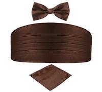 DonDon Ensemble 3 pièces coordonné et de couleur brillante cummerbund nœud papillon pochette pour les occasions solennelles - Marron