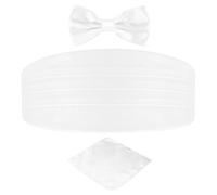 DonDon Ensemble 3 pièces coordonné et de couleur brillante cummerbund nœud papillon pochette pour les occasions solennelles - Blanc