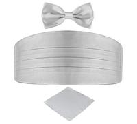 DonDon Ensemble 3 pièces coordonné et de couleur brillante cummerbund nœud papillon pochette pour les occasions solennelles - Argenté