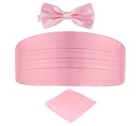 DonDon Ensemble 3 pièces coordonné et de couleur brillante cummerbund nœud papillon pochette pour les occasions solennelles - Rose