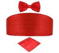 DonDon Ensemble 3 pièces coordonné et de couleur brillante cummerbund nœud papillon pochette pour les occasions solennelles - Rouge
