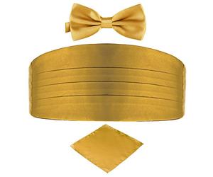 DonDon Ensemble 3 pièces coordonné et de couleur brillante cummerbund nœud papillon pochette pour les occasions solennelles - Or