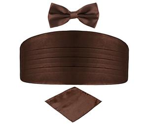 DonDon Ensemble 3 pièces coordonné et de couleur brillante cummerbund nœud papillon pochette pour les occasions solennelles - Marron