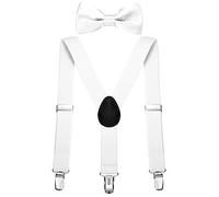 DonDon Ensemble Bretelles et noeud papillon garçon blanc élastique et longueur ajustable pour enfants de 1 à 8 ans