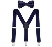 DonDon Ensemble Bretelles et noeud papillon garçon blue foncé élastique et longueur ajustable enfants de 1 à 8 ans