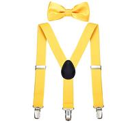 DonDon Ensemble Bretelles et noeud papillon garçon Jaune citron élastique et longueur ajustable enfants de 1 à 8 ans