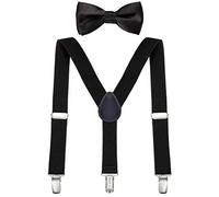 DonDon Ensemble Bretelles et noeud papillon garçon noir élastique et longueur ajustable pour enfants de 1 à 8 ans