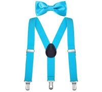 DonDon Ensemble Bretelles et noeud papillon garçon turquoise élastique et longueur ajustable enfants de 1 à 8 ans