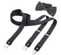 DonDon Ensemble élégant de bretelles homme étroites 2,5 cm et nœud papillon fait main - Accessoire élégant pour mariage, fête, dîner veston, smoking - Gris