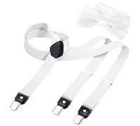 DonDon Ensemble élégant de bretelles homme étroites 2,5 cm et nœud papillon fait main - Accessoire élégant pour mariage, fête, dîner veston, smoking - Blanc