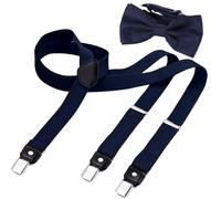 DonDon Ensemble élégant de bretelles homme étroites 2,5 cm et nœud papillon fait main - Accessoire élégant pour mariage, fête, dîner veston, smoking - Bleu foncé