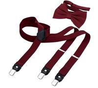 DonDon Ensemble élégant de bretelles homme étroites 2,5 cm et nœud papillon fait main - Accessoire élégant pour mariage, fête, dîner veston, smoking - Rouge foncé Cramoisi