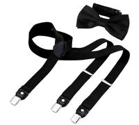 DonDon Ensemble élégant de bretelles homme étroites 2,5 cm et nœud papillon fait main - Accessoire élégant pour mariage, fête, dîner veston, smoking - Noir