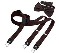 DonDon Ensemble élégant de bretelles homme étroites 2,5 cm et nœud papillon fait main - Accessoire élégant pour mariage, fête, dîner veston, smoking - Marron
