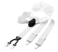 DonDon Ensemble élégant de bretelles homme larges 3,5 cm et nœud papillon fait main - Accessoire élégant pour mariage, fête, dîner veston, smoking - Blanc