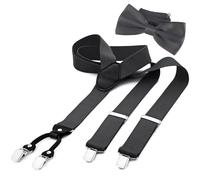 DonDon Ensemble élégant de bretelles homme larges 3,5 cm et nœud papillon fait main - Accessoire élégant pour mariage, fête, dîner veston, smoking - Gris