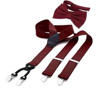 DonDon Ensemble élégant de bretelles homme larges 3,5 cm et nœud papillon fait main - Accessoire élégant pour mariage, fête, dîner veston, smoking - Rouge Bordeaux