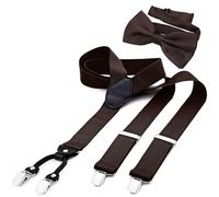 DonDon Ensemble élégant de bretelles homme larges 3,5 cm et nœud papillon fait main - Accessoire élégant pour mariage, fête, dîner veston, smoking - Marron