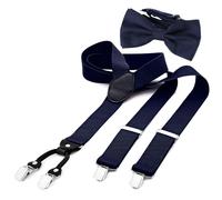DonDon Ensemble élégant de bretelles homme larges 3,5 cm et nœud papillon fait main - Accessoire élégant pour mariage, fête, dîner veston, smoking - Bleu nocturne