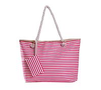 DonDon Grand sac de plage avec fermeture à glissière Sac shopping à bandoulière rayé blanc rose