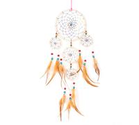 DonDon Gros Attrape-rêves avec Perles et Vraies Plumes Blanc Nature Ø 16 cm