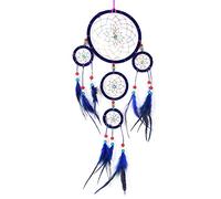 DonDon Gros Attrape-rêves avec Perles et Vraies Plumes Bleu Ø 16 cm
