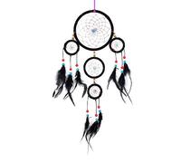 DonDon Gros Attrape-rêves avec Perles et Vraies Plumes Noir Ø 16 cm