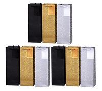 DonDon - Lot de 9 pochettes cadeaux sacs de bouteilles noir or argent pour vin et champagne 36x12x10 cm