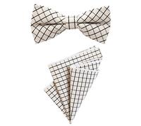 DonDon Noeud papillon homme 12 x 6 cm avec pochette de costume colorée assortie 23 x 23 cm tous deux en coton à carreaux - Blanc noir